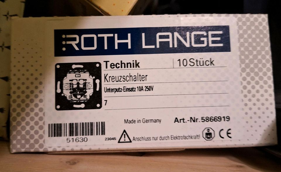 5 Roth Lange Kreuzschalter Einsatz 10A 250V Unterputz NEU Hagebau in Mitte  - Wedding