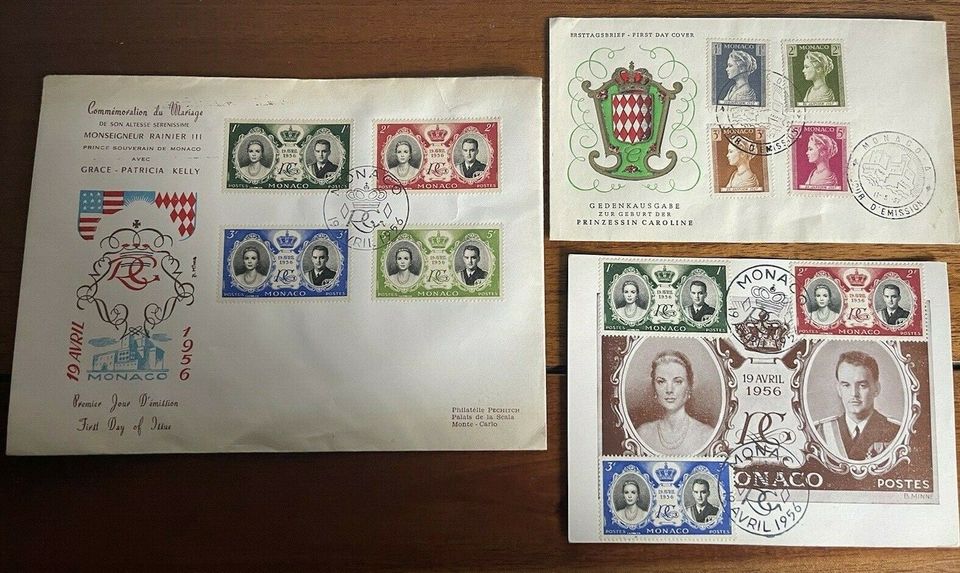 Briefmarken Ersttagsbriefe und Postkarte Monaco 1956/1957 in Frankfurt am Main