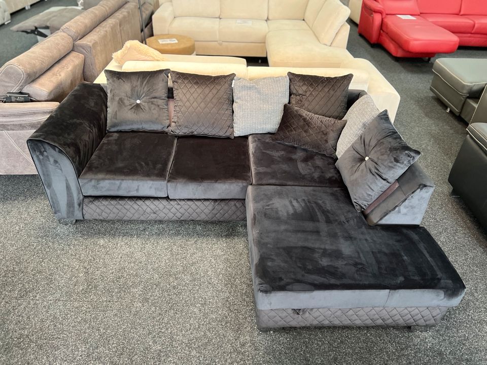 Ecksofa Schwarz Samt Sofa Couch Möbel UVP 994€ in Alsfeld