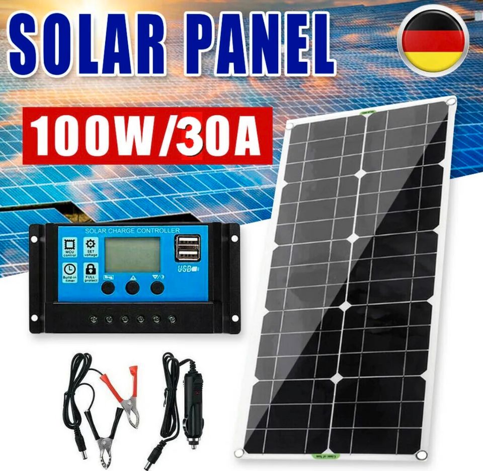 100W 12V Solarpanel Solarmodul 30A Ladegerät für Camping Auto in Bebra