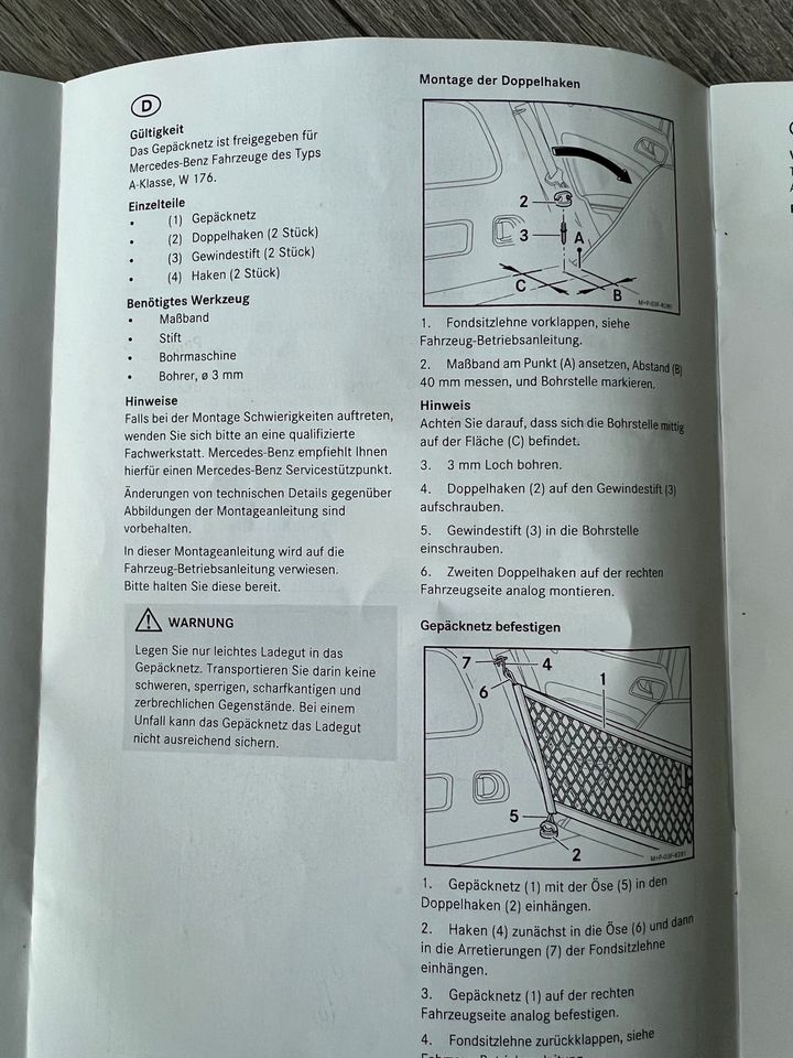 Mercedes Benz Gepäcknetz A-Klasse original Neu in Lahnau