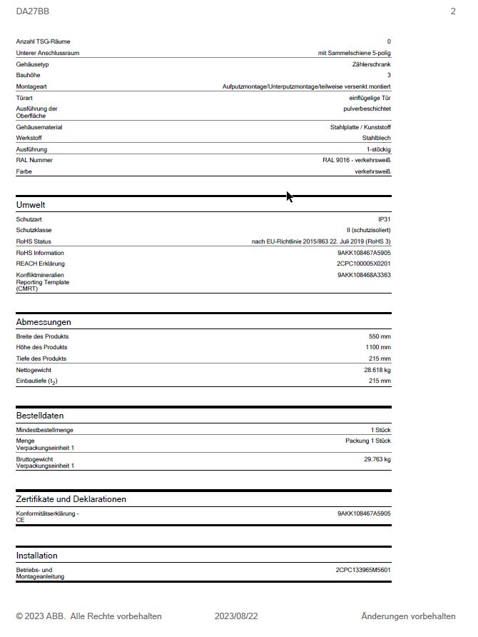 ABB Striebel Schaltschrank DA27BB komplett AP Dreipunkt A27 in Verl