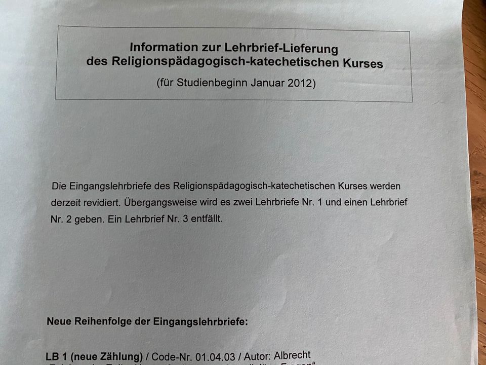 Lehrbriefe Religionspädagogisch-katechetischer Kurs in Kalbach