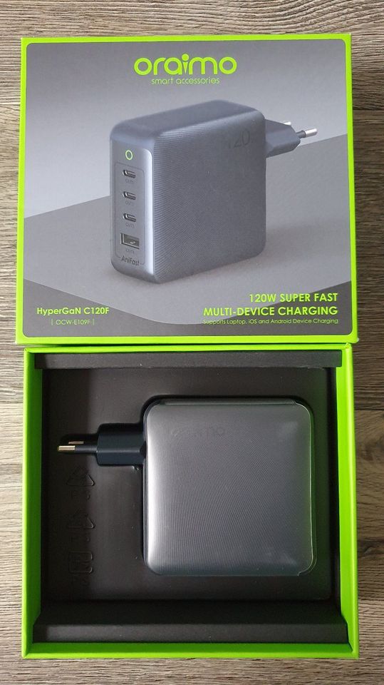 oraimo HyperGaN USB C 4 Port Netzteil 120 Watt neuwertig in Voerde (Niederrhein)