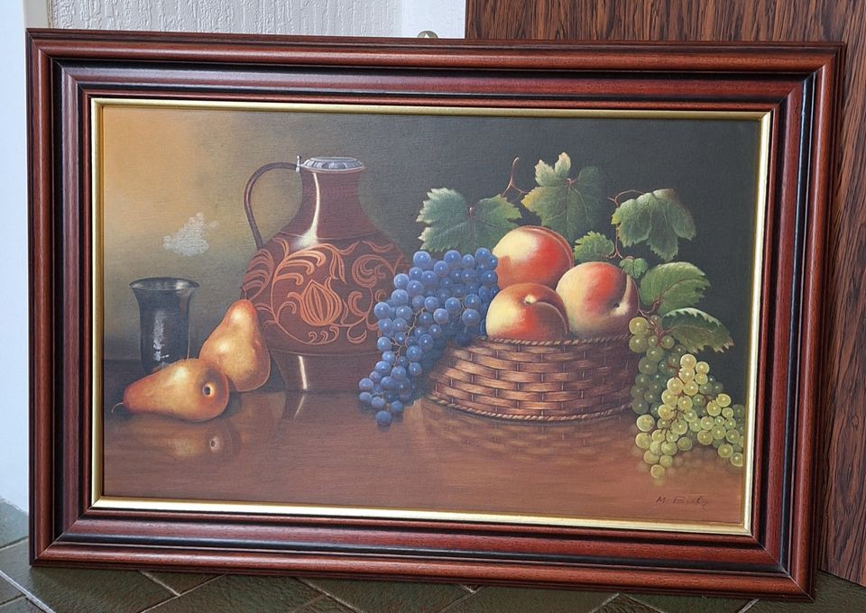 Ölgemälde, Öl-Bild, Gemälde, Malerei Kunst Wandbild Weinkrug Obst in Gummersbach