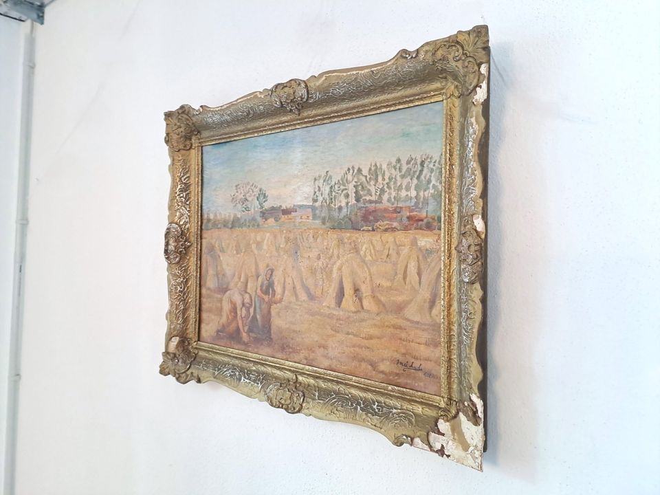 Gemälde von 1928 77x61cm Heuernte Bild Rahmen Barock shabby in Dresden