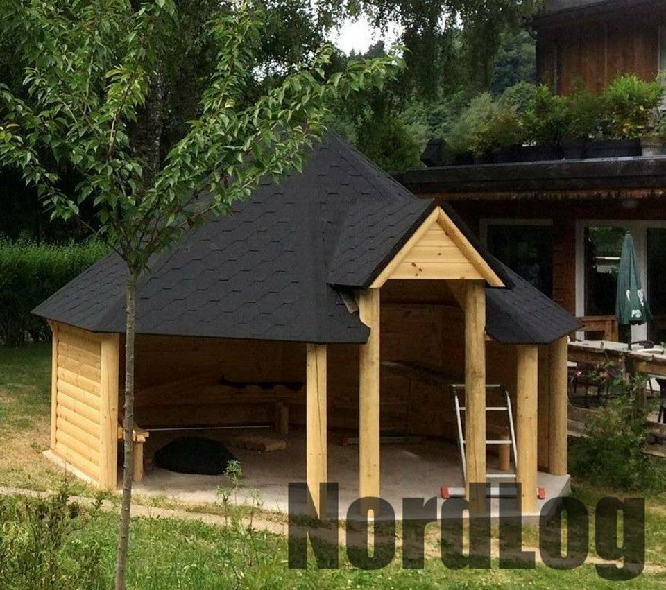 NordLog Geöffnete Grillkota 16,5 m² Grillhaus Gartenhaus BBQ Kota in Weil der Stadt