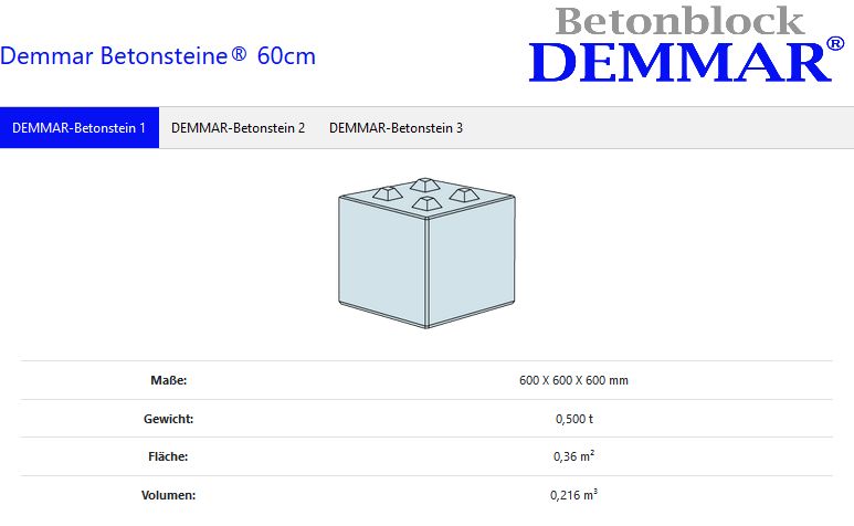 Demmar-Betonstein® 1 C25/30, Betonblock Betonsteine Legobeton in Wolnzach