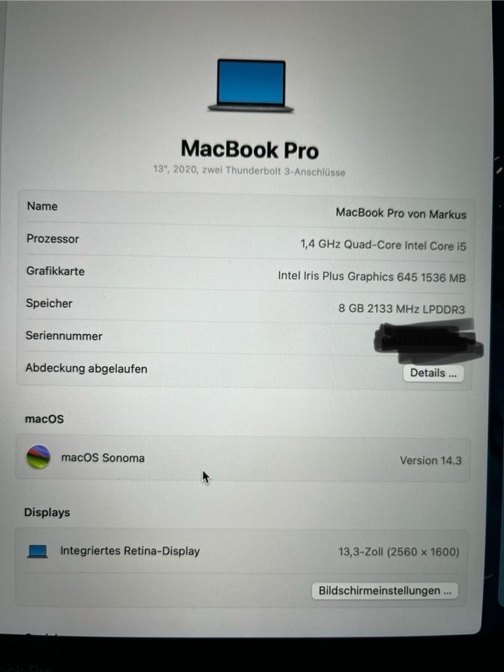 Apple 2020 MacBook Pro 13", 8 GB RAM, 256 GB SSD in Hannover