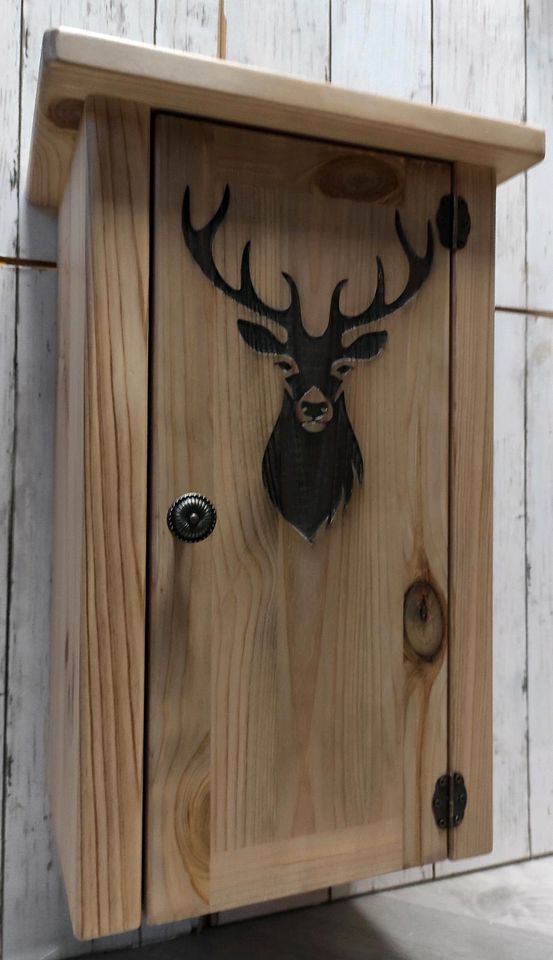 Hängeschrank, Medizinschrank, Vintage-Look, Holz, Hirschmotiv in Hohberg