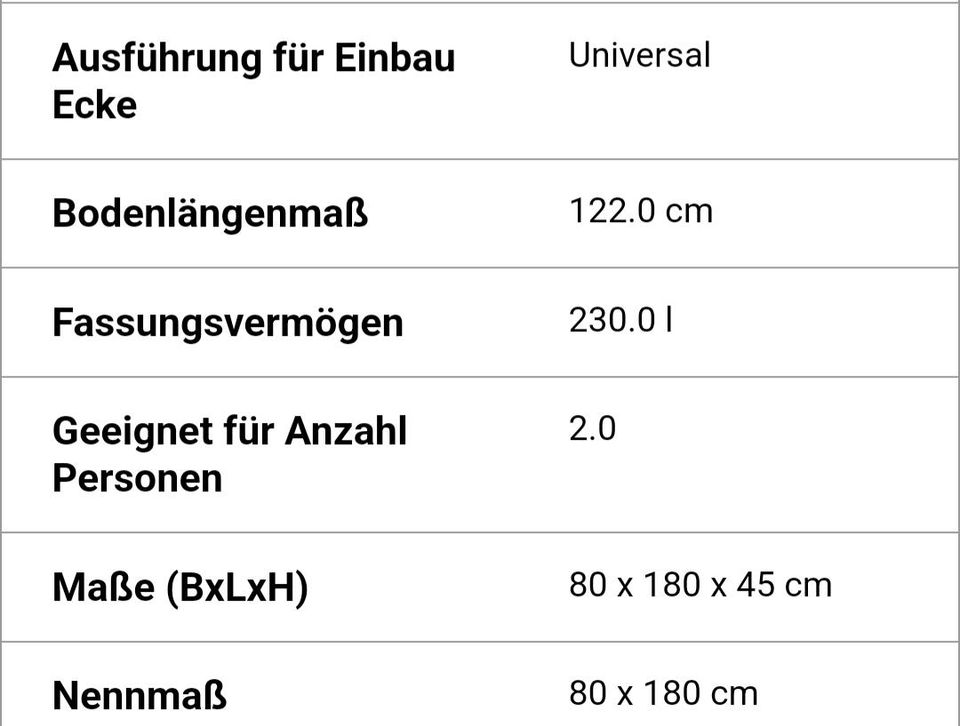 Doppelbadewanne Rechteckbadewanne Jungborn Siana 80 x 180 cm weiß in Schmalkalden