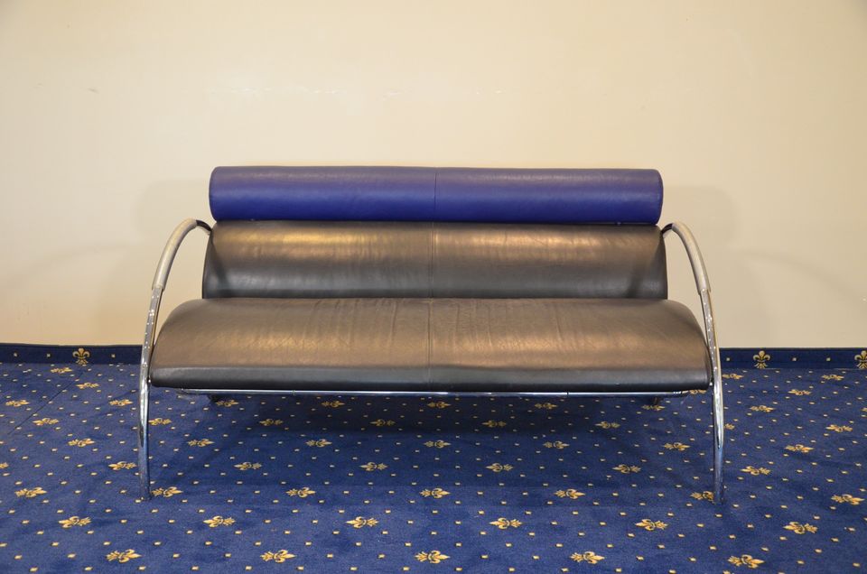 COR Zyklus Sofa - Leder schwarz/ blau - chrome - Peter Maly in Willich