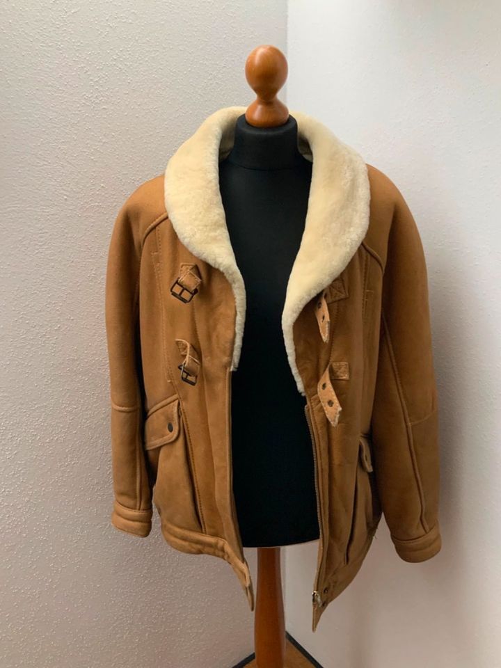 Vintage Lederjacke mit Lammfell Winterjacke cognacfarben Gr. 38 in Ingolstadt