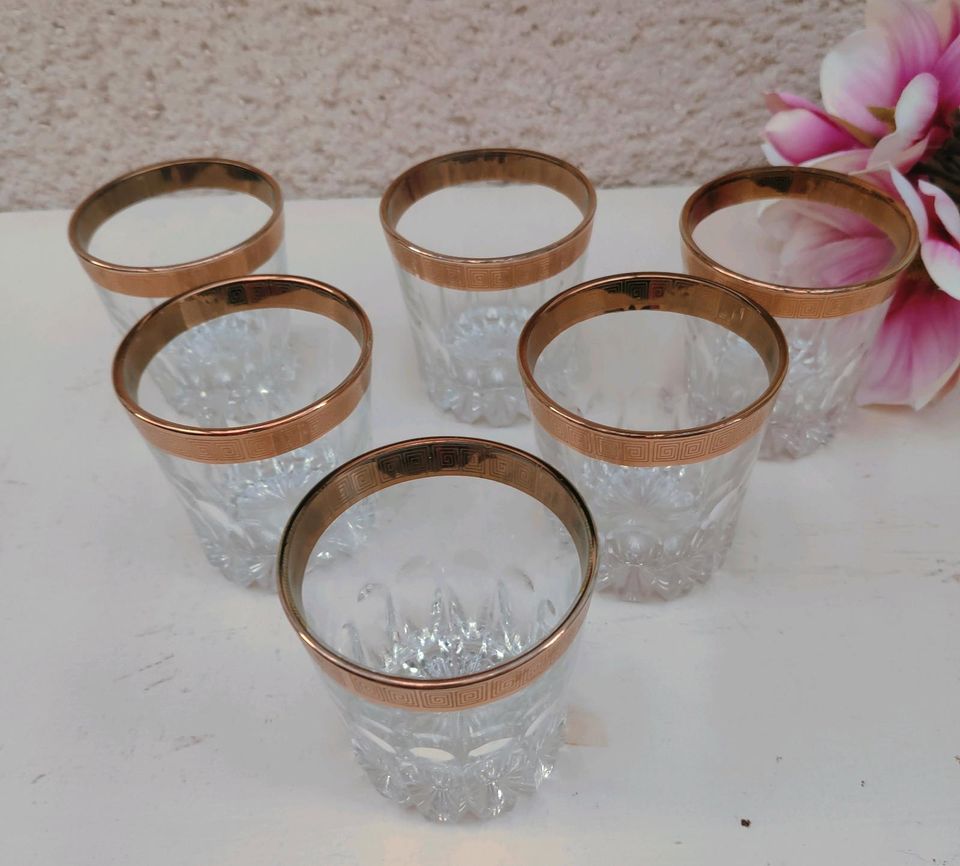 6er-Set Whisky-Gläser Tumbler Kristallglas mit Goldrand „RITZ“ Vi in Künzelsau