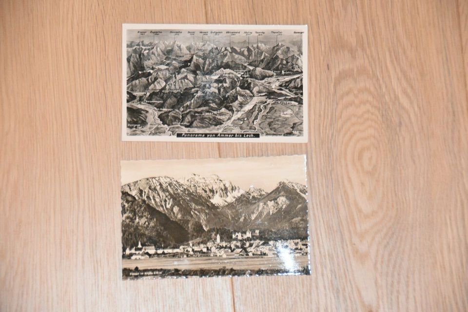 2 Postkarten Füssen und Panorama von Ammer bis Lech in Lüdenscheid