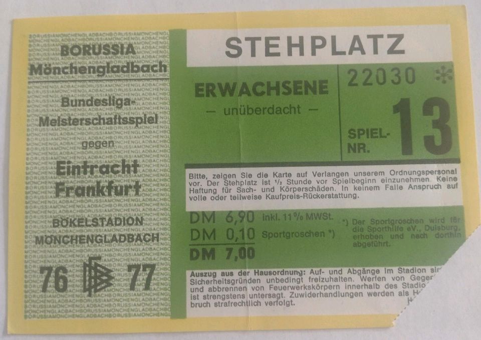 Eintrittskarten Bundesliga 1975-1978 in Langerwehe