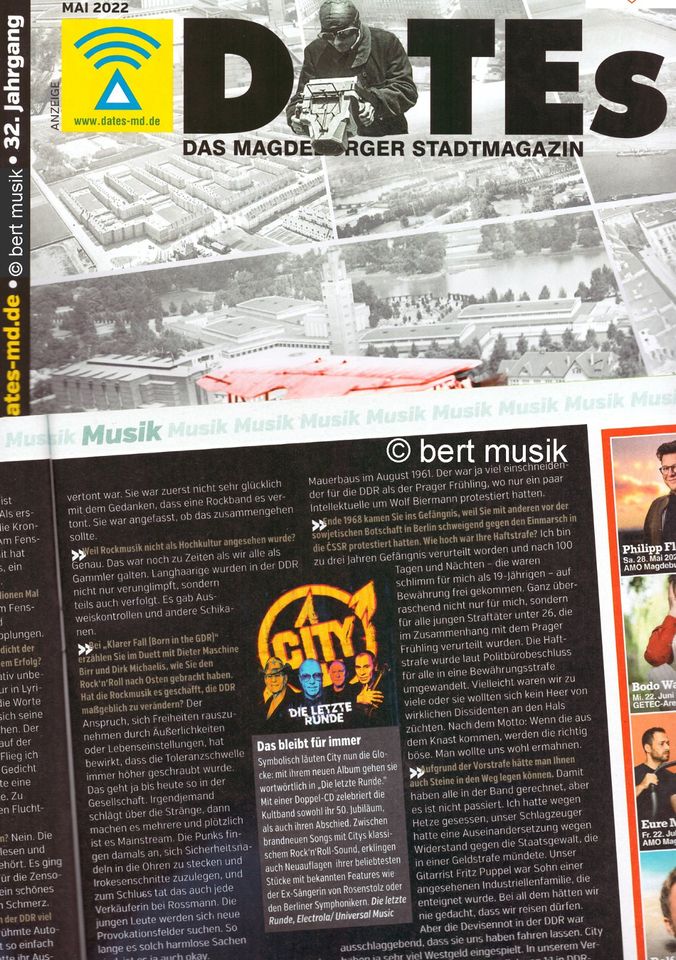 Magazin inkl. Toni Krahl CITY Die letzte Runde Ostrock no Puhdys in Magdeburg