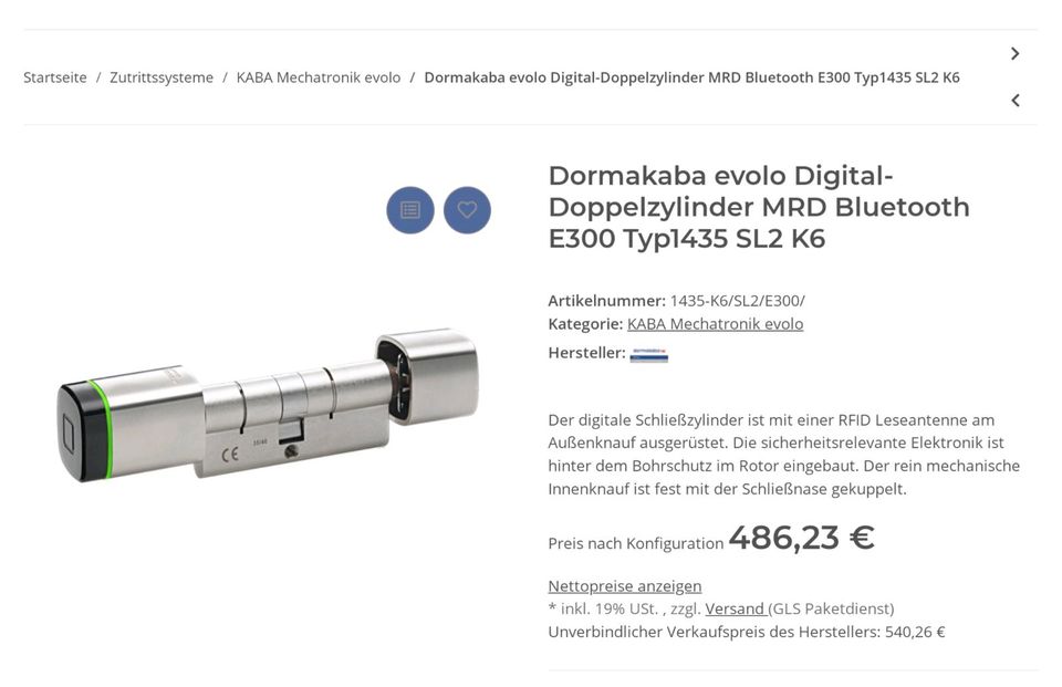 Dormakaba Digitalzylinder NEU...Hoher  Neupreis 486.- in Ennepetal