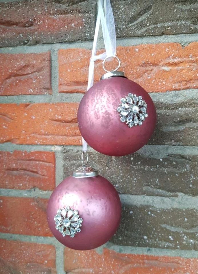 Weihnachtskugeln rosa Silber Glas Landhaus shabby in Himmelpforten