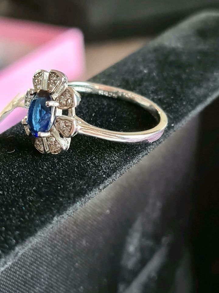 Juwelkerze 925 Silber Ring Blume Blau Größe 54 17,2 mm in Jockgrim