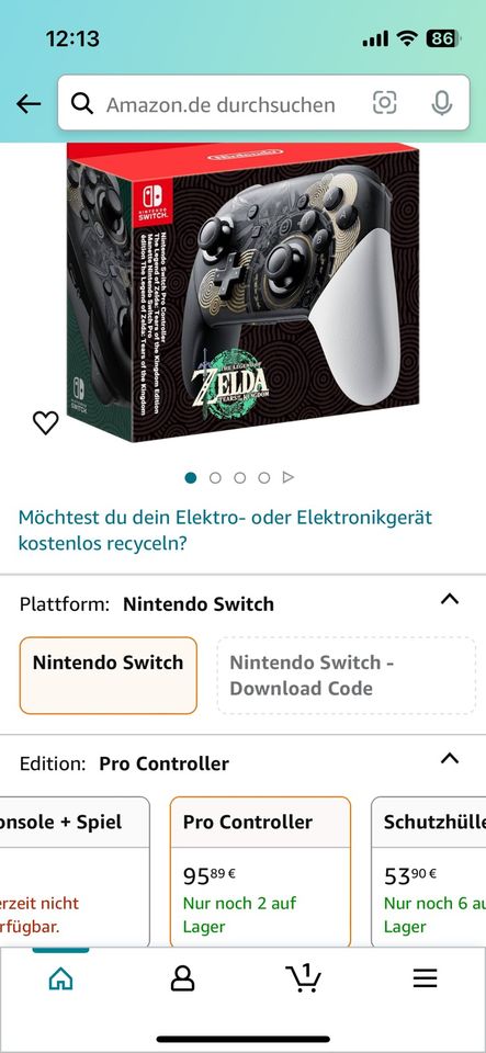 Nintendo Switch Pro Controller Zelda Edition Neuwertig TotK in Alheim