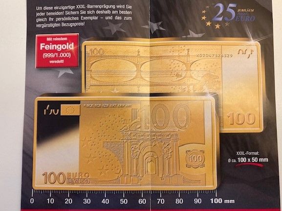 25 Jahre EURO Jubiläum, 100 € Barrenprägung XXXL in Augsburg