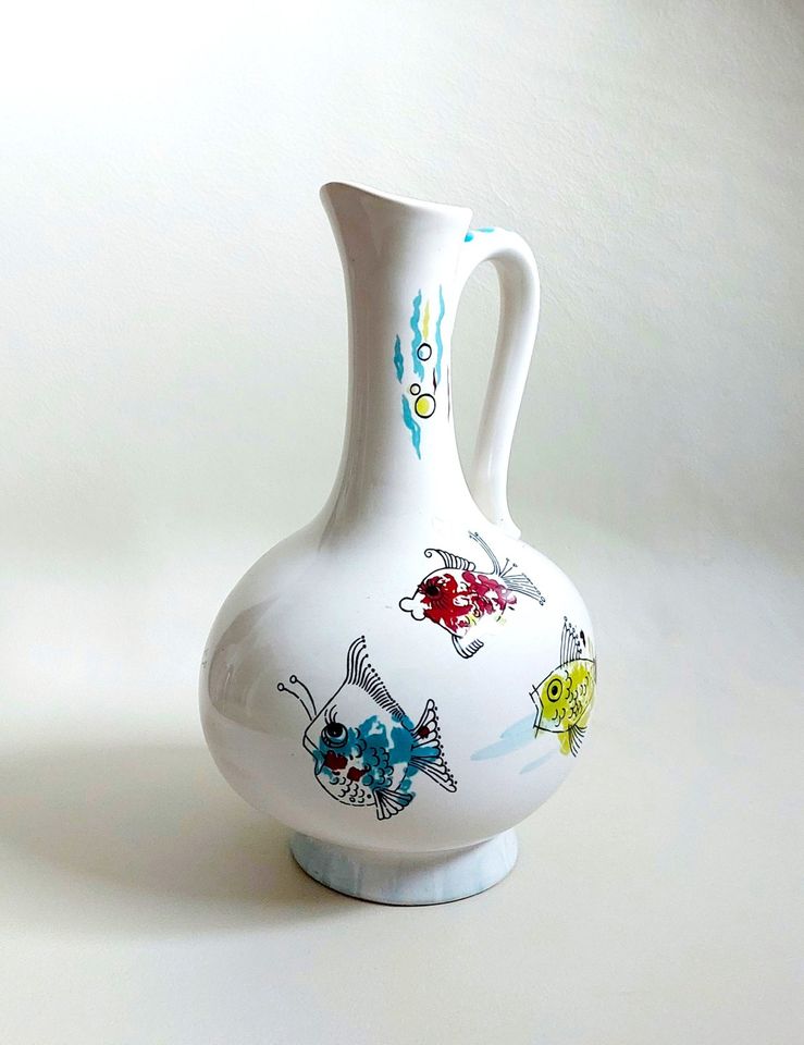 Vintage Krugvase Ulmer Keramik 0,7 l Fische 50er Jahre in Lengerich