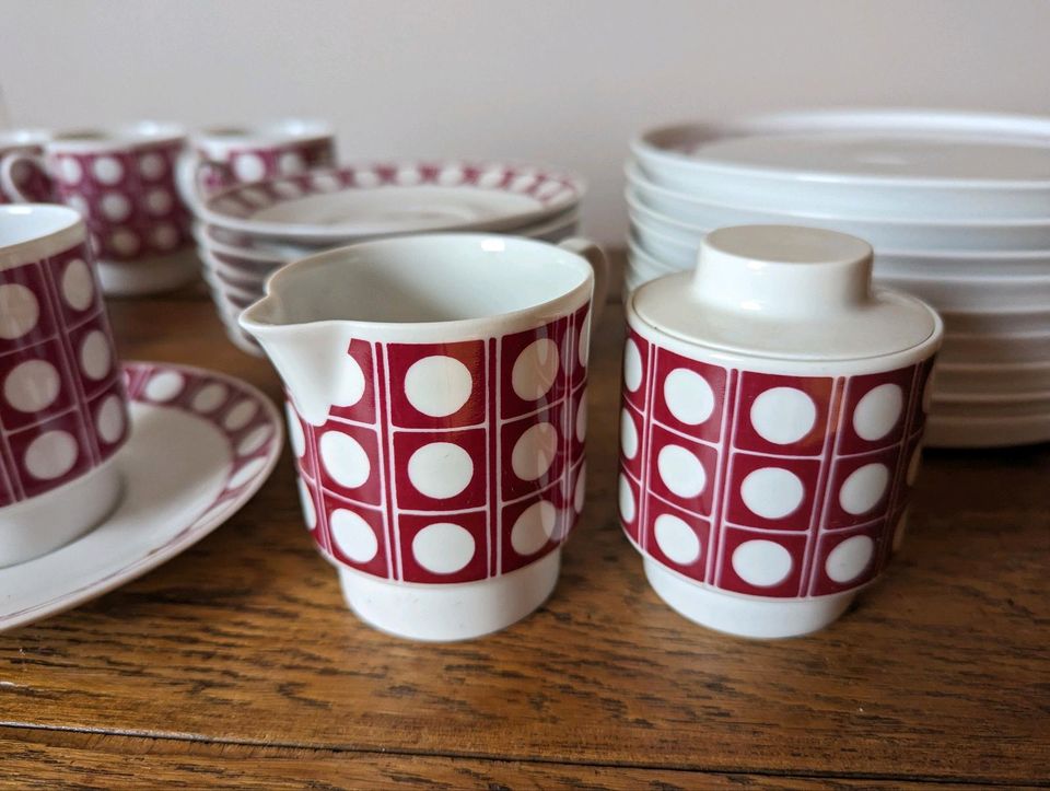 Melitta Keramik Kaffee Geschirr Set Rot Weiß in Noer