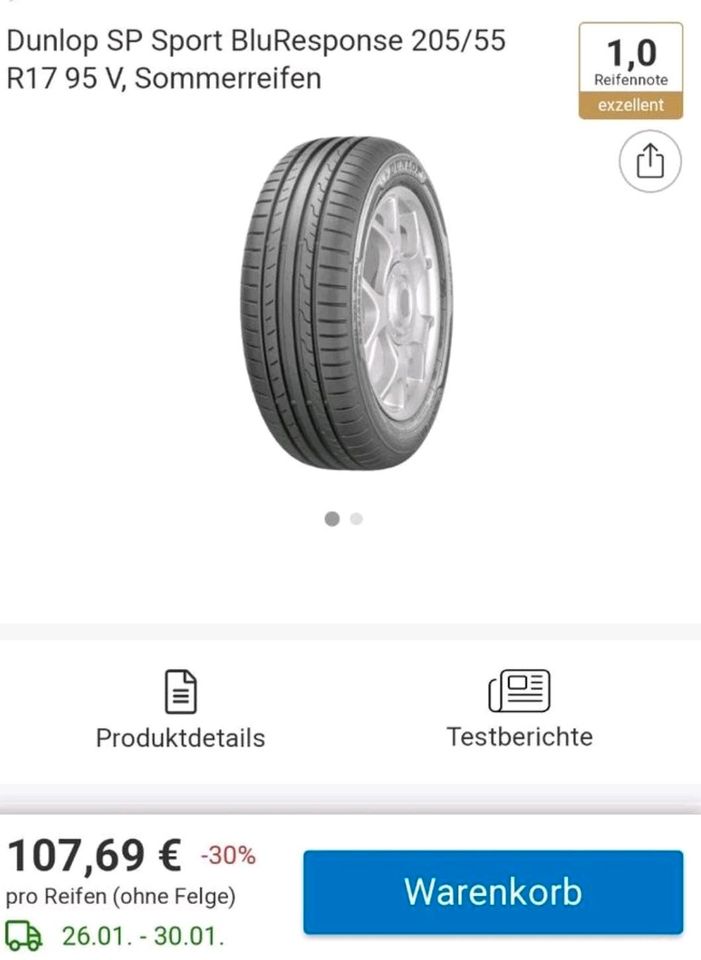 4x Dunlop SP Sport BluResponse 205/55 R17 95 V, Sommerreifen in Bielefeld