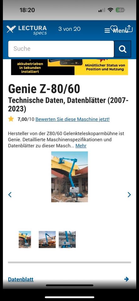 Hubsteiger Genie Z 80/60 26,4 mtr. Arbeitshöhe  Monster Allrad in Essen