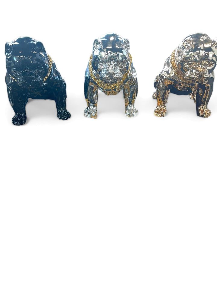 Bulldogge Resin-Statue - in Schwarz, Silber & Gold - Groß & Klein in Nordhorn