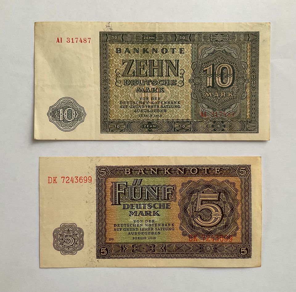 DDR Geldscheine 5, 10 Deutsche Mark - 1948 - Originale!! in Stralsund