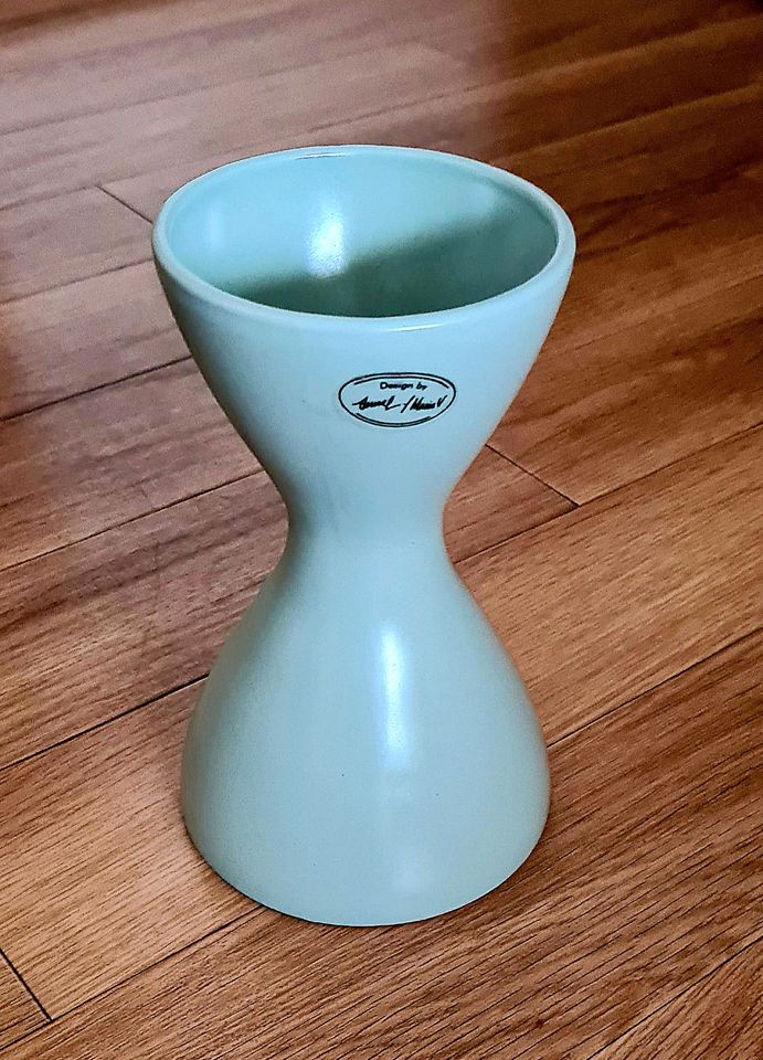 Blumenvase, Vase weiß rund, Glas blau Muster, Deko, Ton in Erfurt