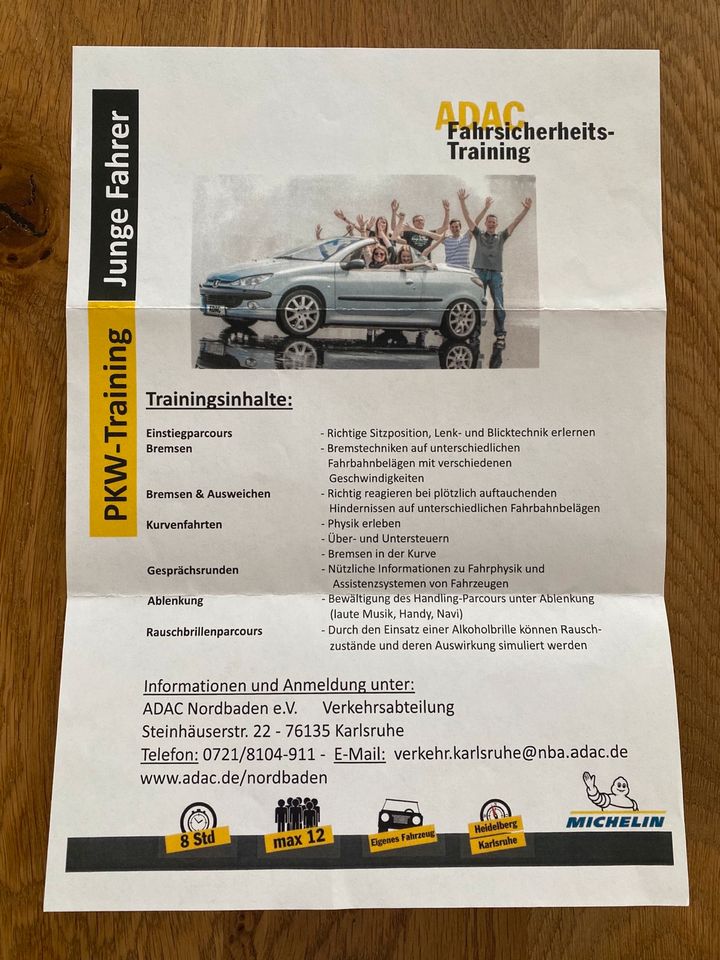 ADAC Fahrsicherheitstraining, junges Fahren, ADAC Gutschein in Pfinztal