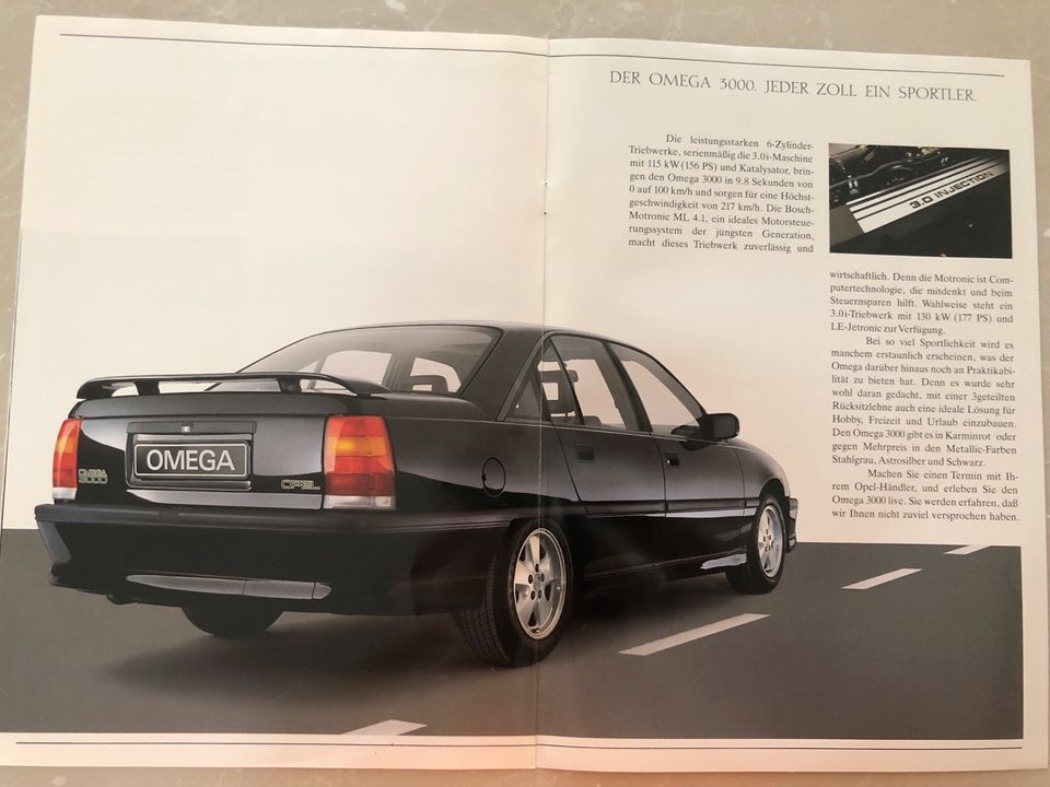 Opel Omega 3000 Prospekt 1987 - guter Zustand in Nackenheim