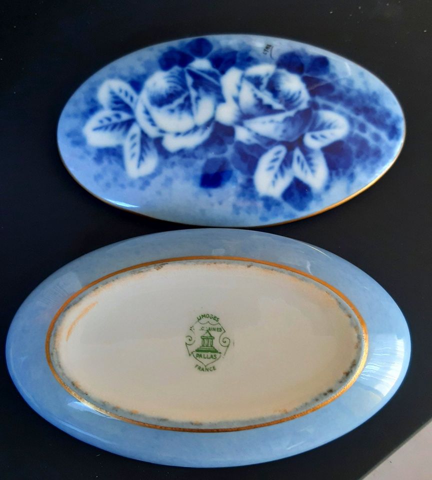 Vintage Deckeldose Limoges France Porzellan "Blaue Rose" in Bischofroda