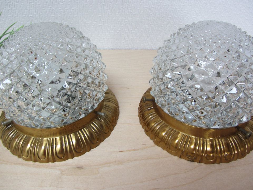 Deckenleuchte 70s, Kristallglas, Deckenlampe Goldrand, vintage in Heusweiler