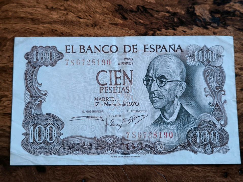 Banknote Geldschein Spanien 100 pesetas - gebraucht in Schmelz