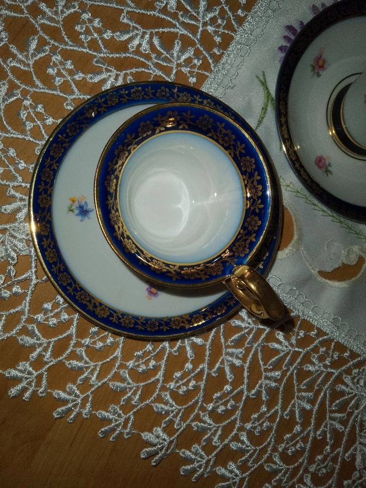 PM Mokka Tassen Kaffee  Porzellan Vintage kobaltblau handbemalt G in Nuthe-Urstromtal