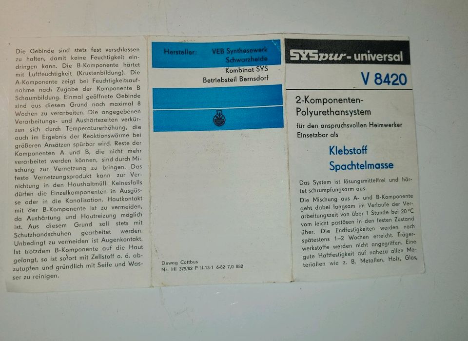 2-Komponenten- Polyurethansystem, Kleber,  DDR in Schleusingen