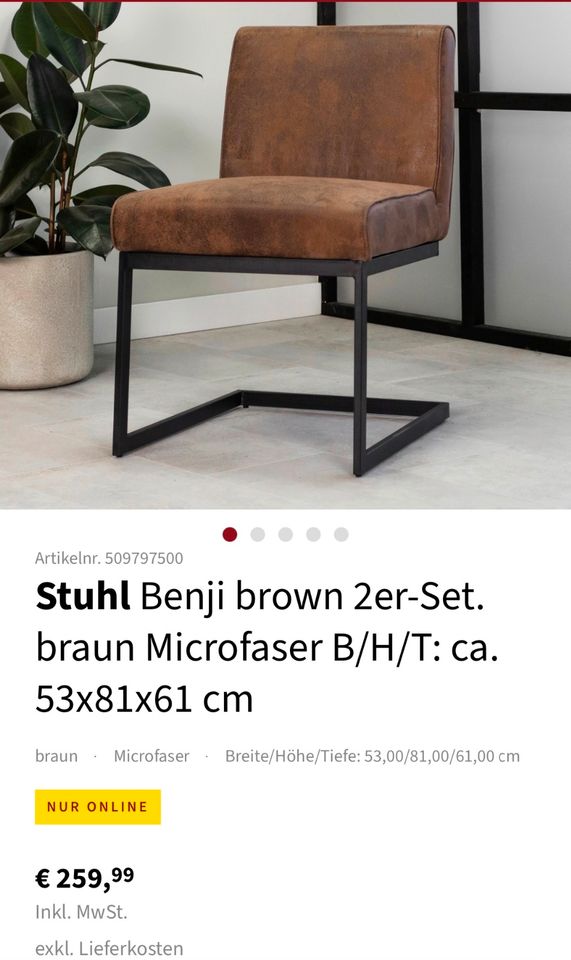 Stuhl Benji Brown 2 er Set neu in Tiefenort