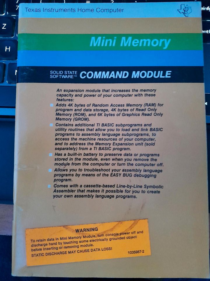 Texas Instruments TI-99/4A, Modul "Mini Memory" 4K Byte RAM in Berlin