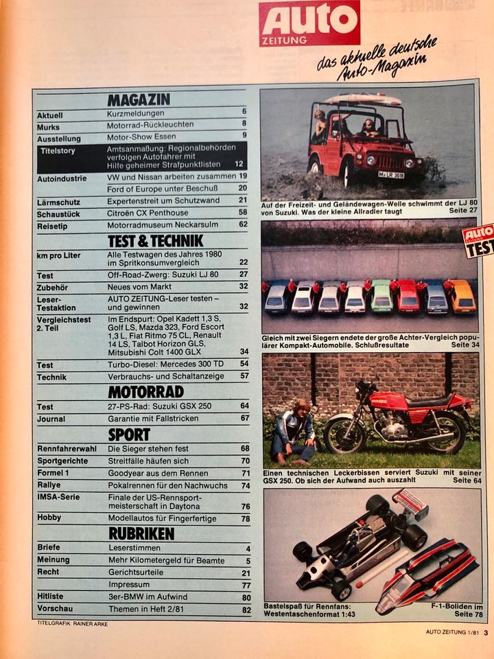 Auto Zeitung 1/1980 Suzuki LJ80 Suzuki GSX250 Mazda323 Fiat Ritmo in Essen