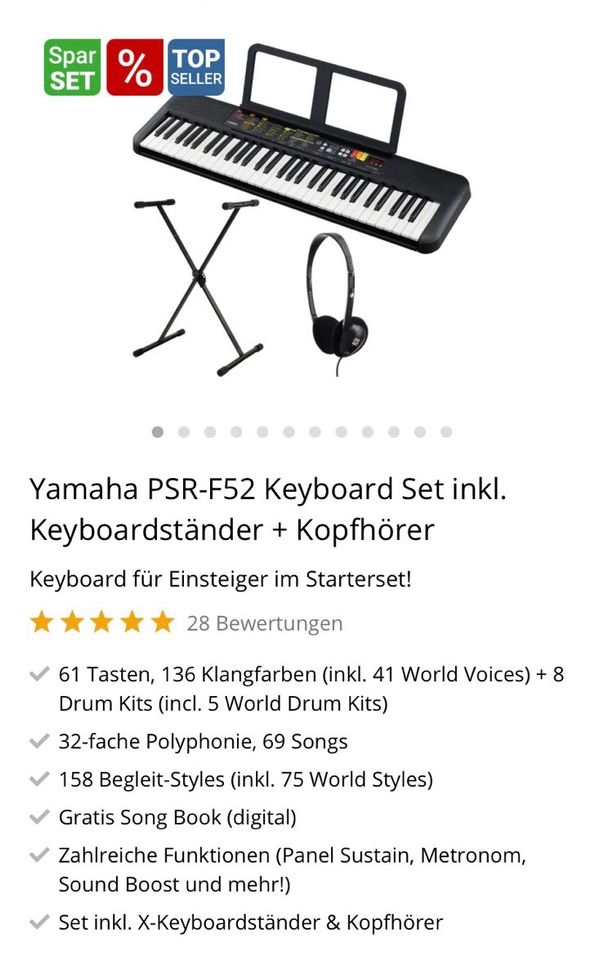 Yamaha PSR-F52 Keyboard Set inkl. Keyboardständer + Kopfhörer in Krefeld