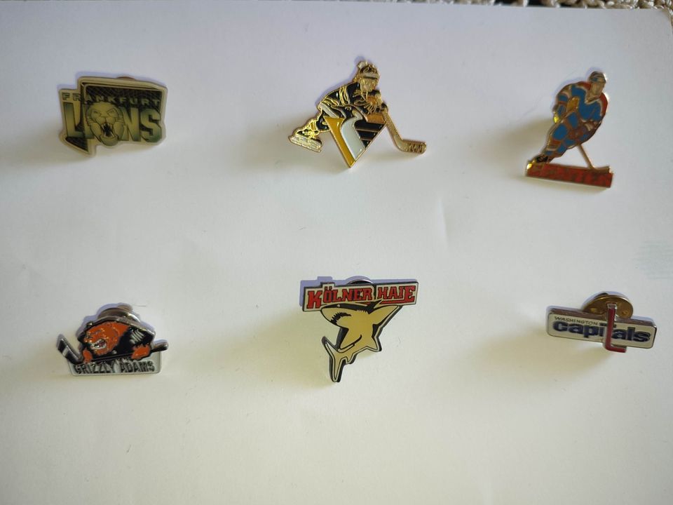 10 alte DEL / NHL Pins in Berlin