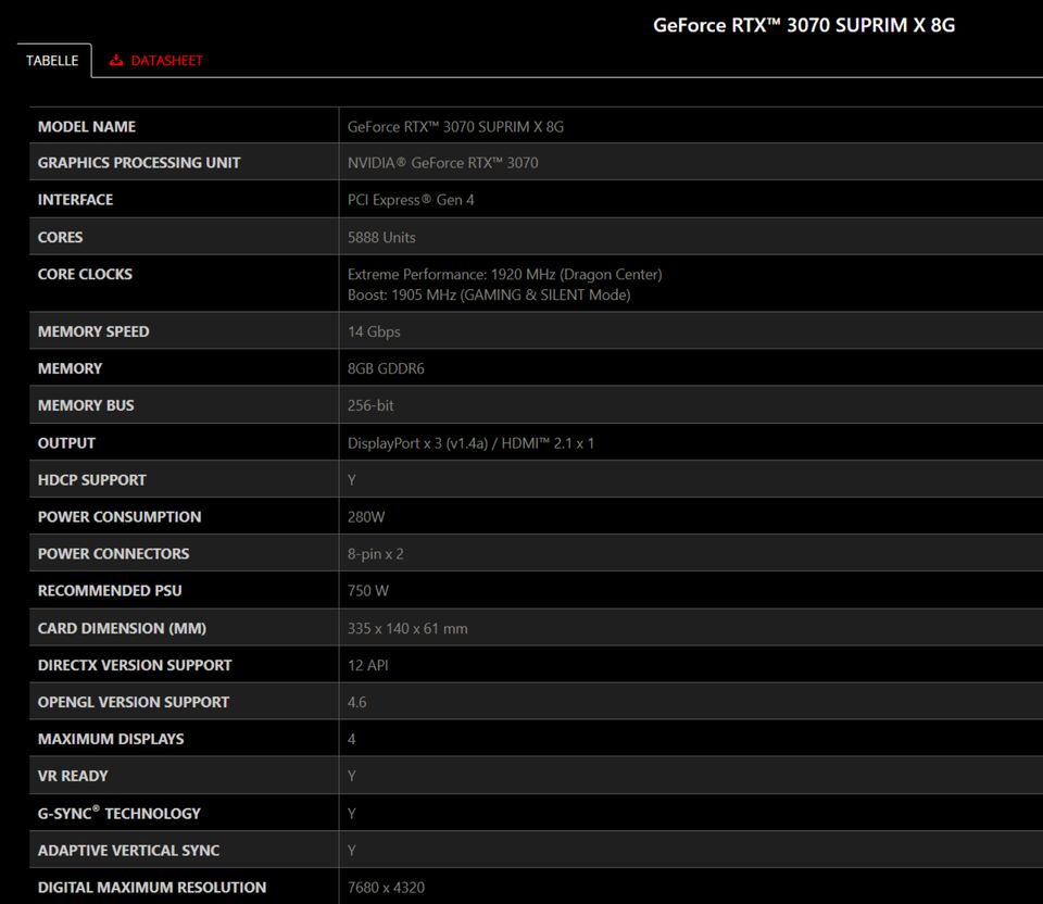 MSI GeForce RTX 3070 SUPRIM X 8G Grafikkarte in Bruchköbel