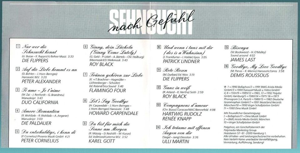 Sehnsucht nach Gefühl – Schlager, Liebeslieder (CD 1991) in Darmstadt