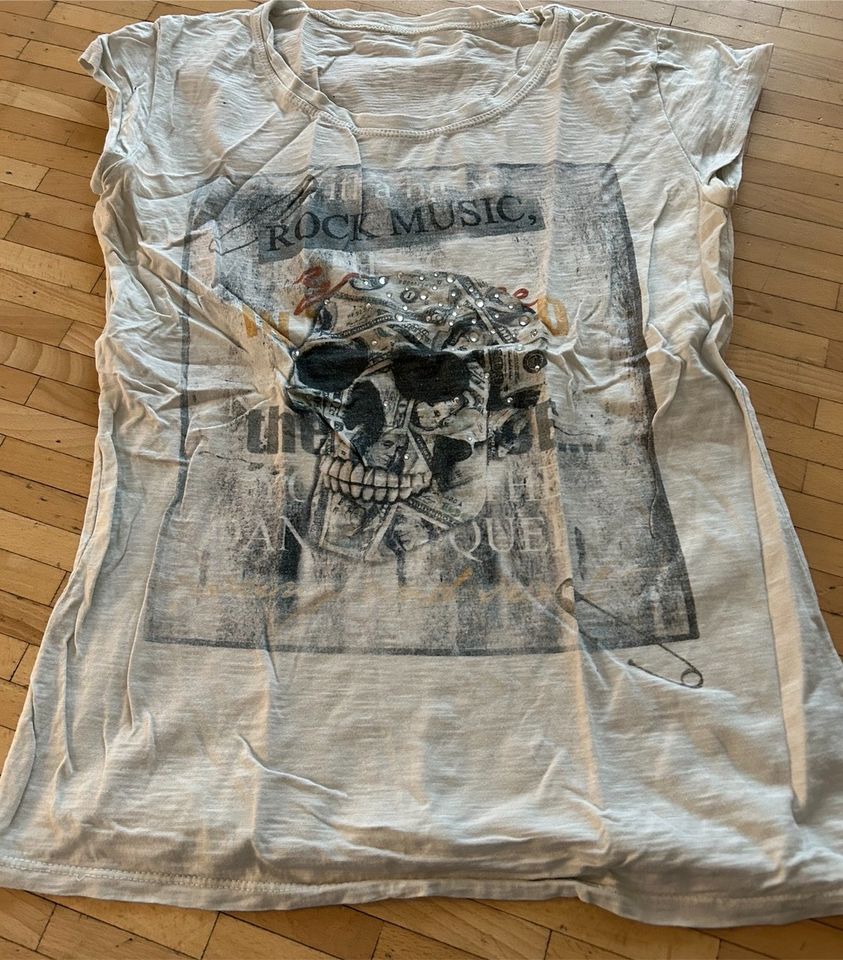 T-Shirt Skull Totenkopf Glitzerstein M S 38 40 36 grau in Köln