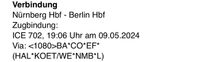 DB Zugticket mit BahnCard 25 Nürnberg - Berlin 09.05 München - Schwabing-Freimann Vorschau