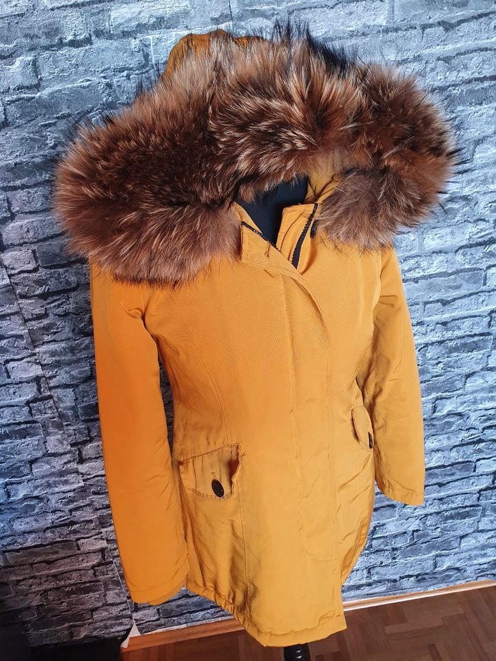 Jacke Attentif Parka Echtfell Pelz Mantel ocker gelb 34 36 Fuchs in Hof (Saale)